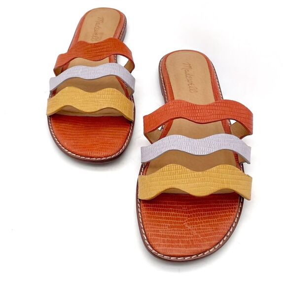 Madewell Wave Slide Sandal Size 8.5 Colorblock Leather Faded Straw Mist Multi - Picture 4 of 15